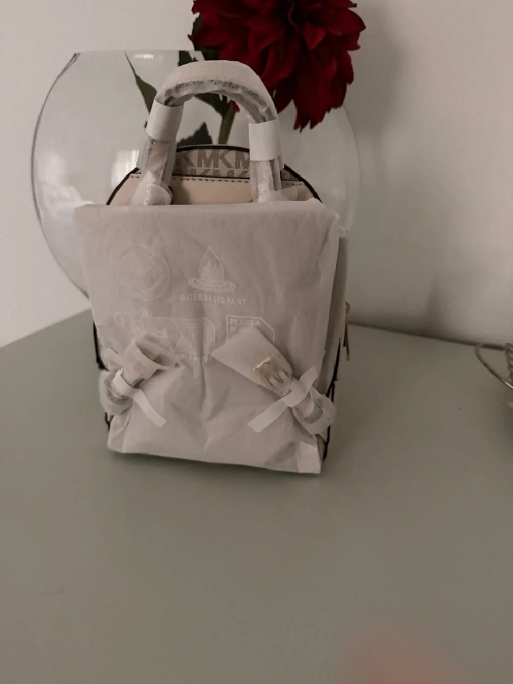 Michael Kors White MK Logo Mini Backpack with Gold Hardware - Picture 5 of 7